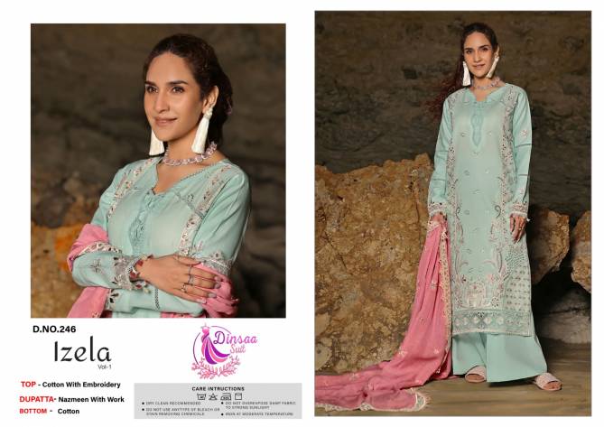 Izela Vol 1 By Dinsaa Embroidered Cotton Designer Salwar Suits Wholesale Price In Surat
